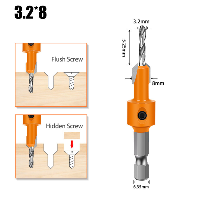 Hexagonal shank woodworking drill countersunk drill hidden screw hole double edge punching countersunk drill high speed steel woodworking drill