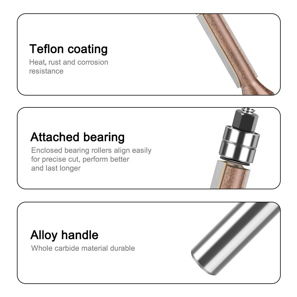 Professional grade 1/2 shank head double bearing trimming knife tungsten steel imitation woodworking milling cutter trimming alloy blade bearing