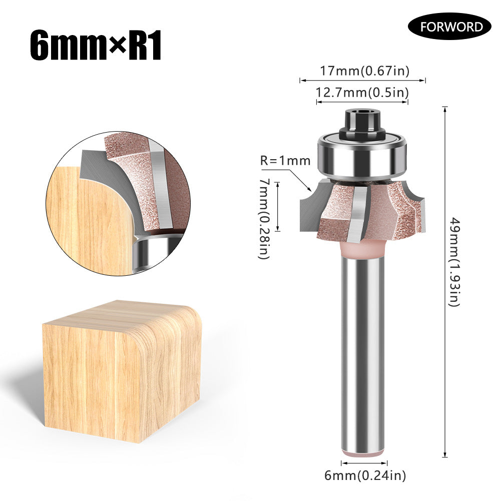6Mm shank four-blade positive and reverse edge banding knife rounded corner knife arc trimming knife woodworking chamfering knife