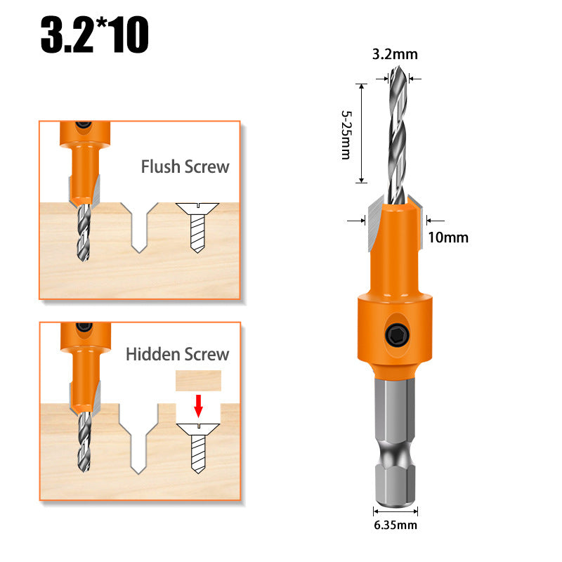 Hexagonal shank woodworking drill countersunk drill hidden screw hole double edge punching countersunk drill high speed steel woodworking drill