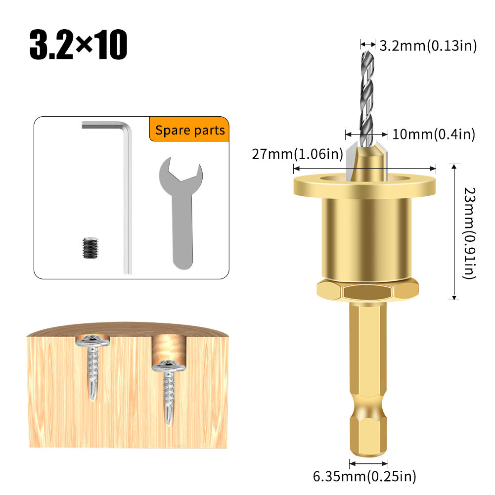 Adjustable hexagonal shank countersunk hole drilling tapered hole drilling screw step drill self-tapping screw alloy head wood installation