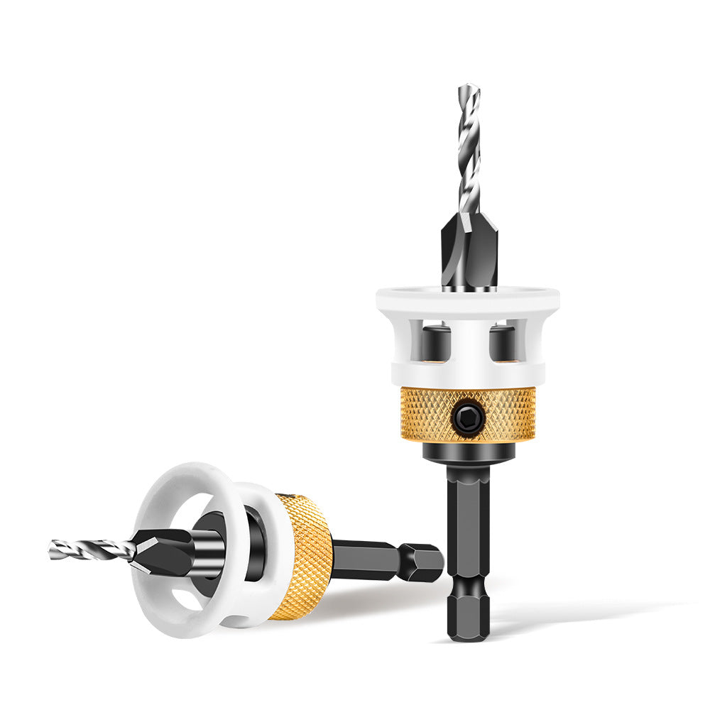 4-Piece set Woodworking limit four-edge countersunk drill bit Taper hole drill Adjustable depth Step drill Hidden screw countersunk head