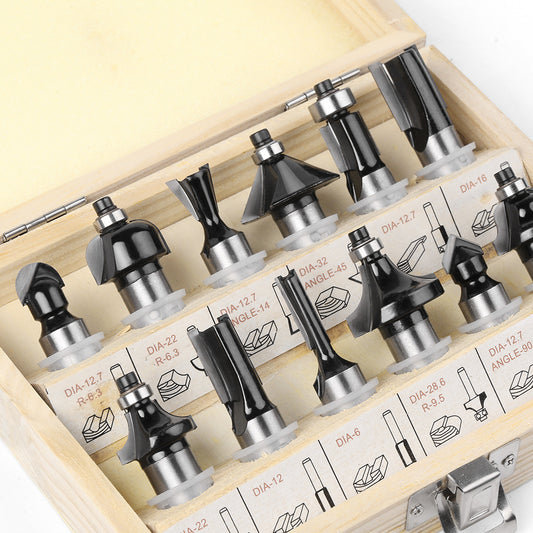 12-Piece set of 1/2 handle woodworking milling cutter set, black woodworking engraving machine/bakelite milling/trimming machine, cutter head set