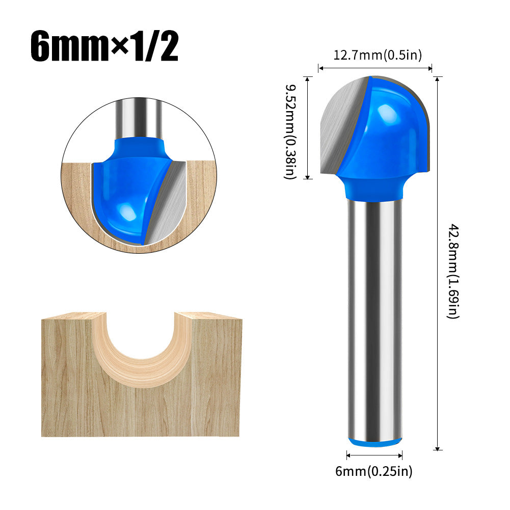 6 handle 12 handle slotting knife bottom digging knife woodworking round bottom knife, engraving machine, trimming machine knife head round bottom trimming milling cutter