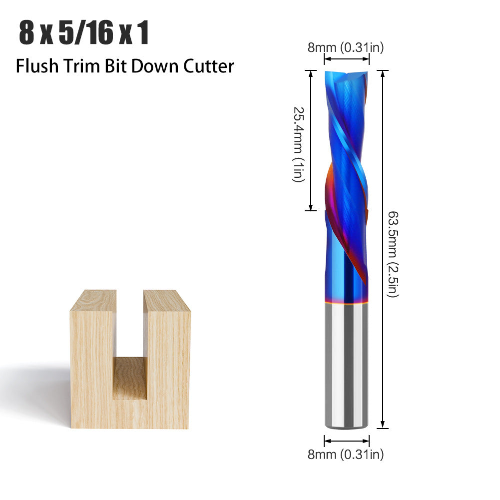8-Handle straight knife composite integral alloy blue-plated slotting knife top-spin bottom-spin trimming knife carbide woodworking milling cutter