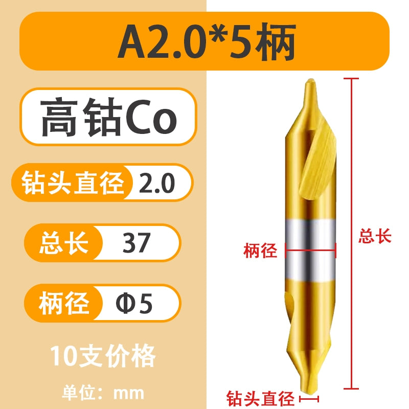 High-Quality Center Drill Bit - 60 Degree Titanium Coated Center Drill Bit, Full Grind HSS Spiral Coated Centering Drill A1-A6