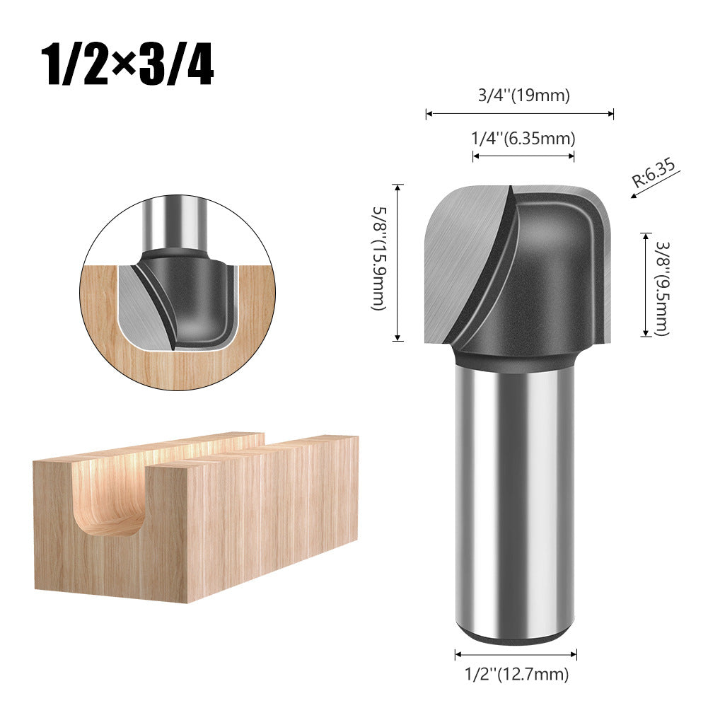 1/2 Shank 1/4 Shank Double Arc Round Bottom Knife, Slotting Knife Bakelite Milling Cutter, Engraving Machine Edge Trimming Machine Round Bottom Linear Knife