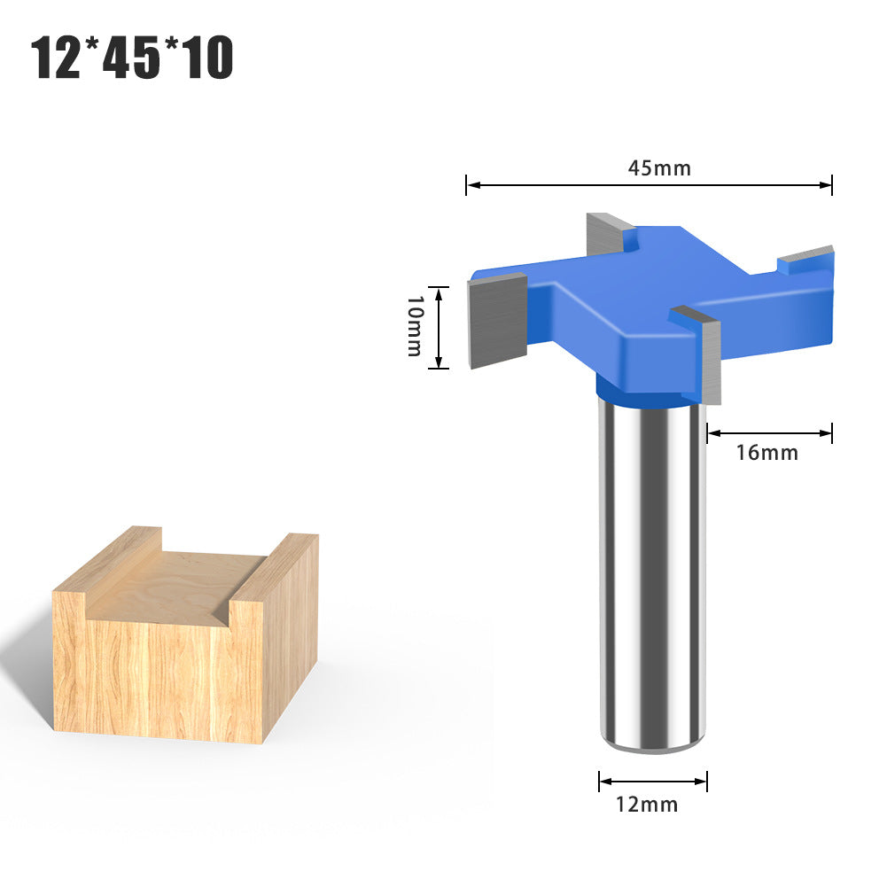 6-Tooth four-tooth T-shaped knife 1/2 handle 12mm handle woodworking tool lengthened T-shaped cutter slotted milling cutter T-shaped tenon cutter