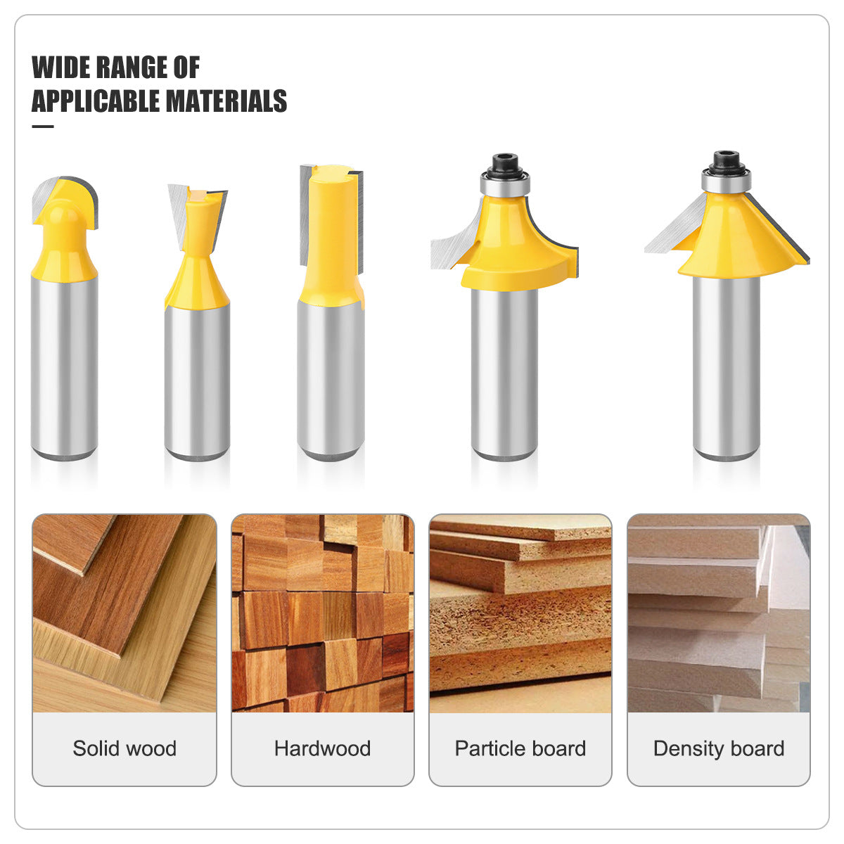 15-Piece set of 1/2 handle woodworking milling cutter set, engraving machine/bakelite milling/trimming machine, alloy cutter head set