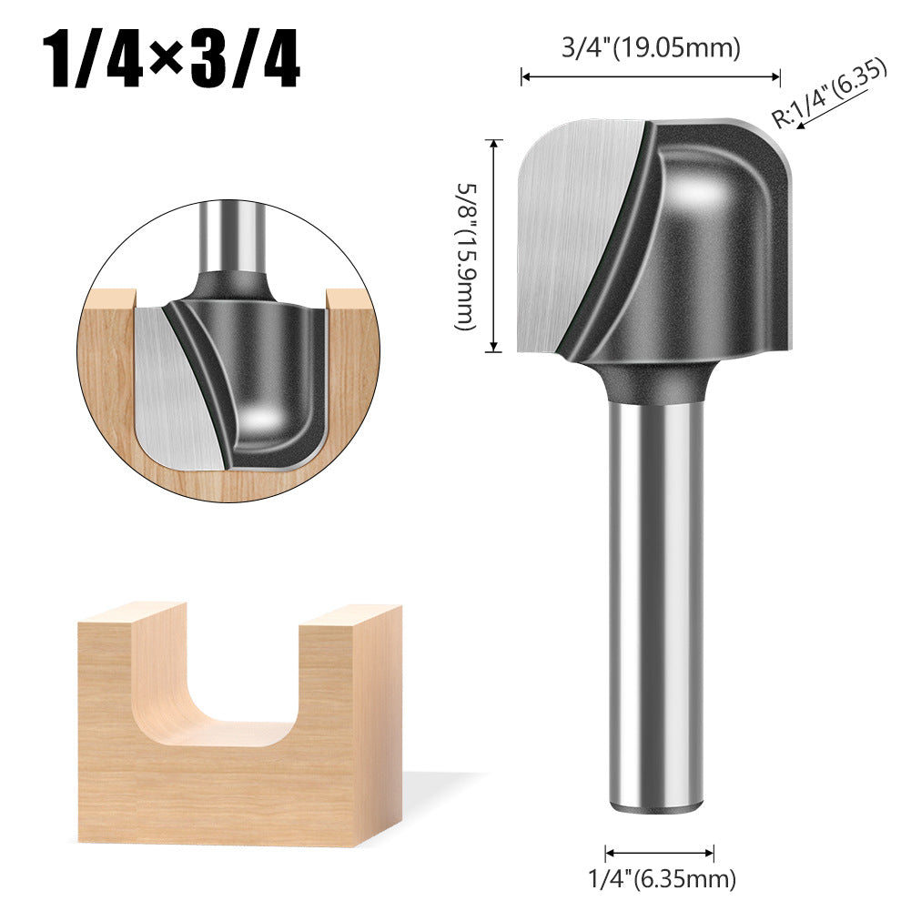 5-Piece set of 1/4 handle 6 handle double arc round bottom knife, slotting knife, bakelite milling cutter, engraving machine, trimming machine round bottom line type