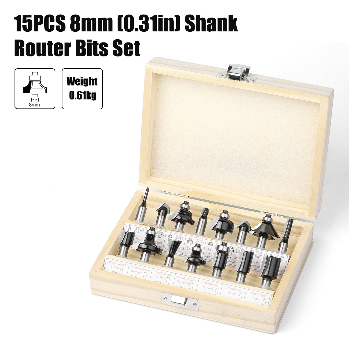 15-piece set of 8-handle woodworking milling cutters, black woodworking engraving machine/bakelite milling/trimming machine, cutter head set.