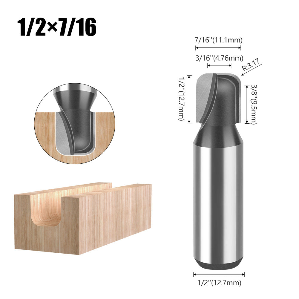 1/2 Shank 1/4 Shank Double Arc Round Bottom Knife, Slotting Knife Bakelite Milling Cutter, Engraving Machine Edge Trimming Machine Round Bottom Linear Knife