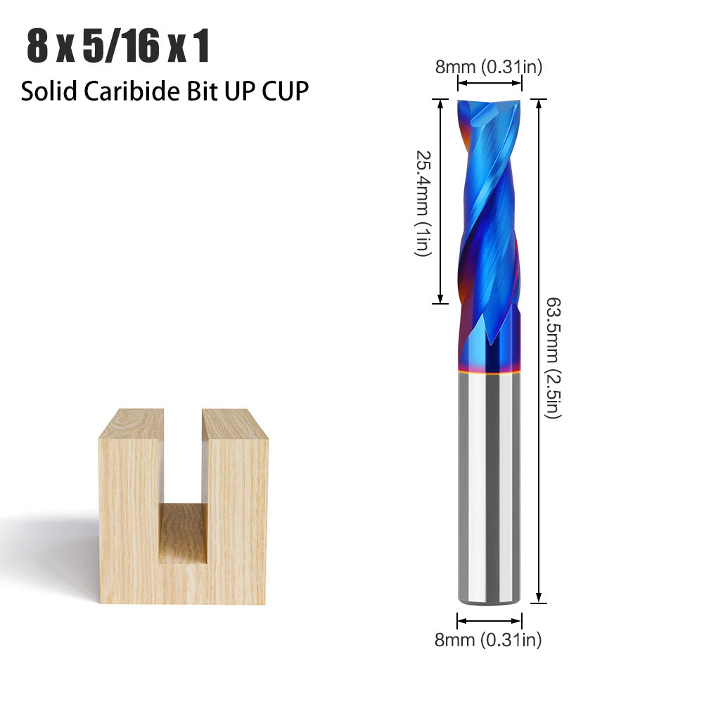 8-Handle straight knife composite integral alloy blue-plated slotting knife top-spin bottom-spin trimming knife carbide woodworking milling cutter