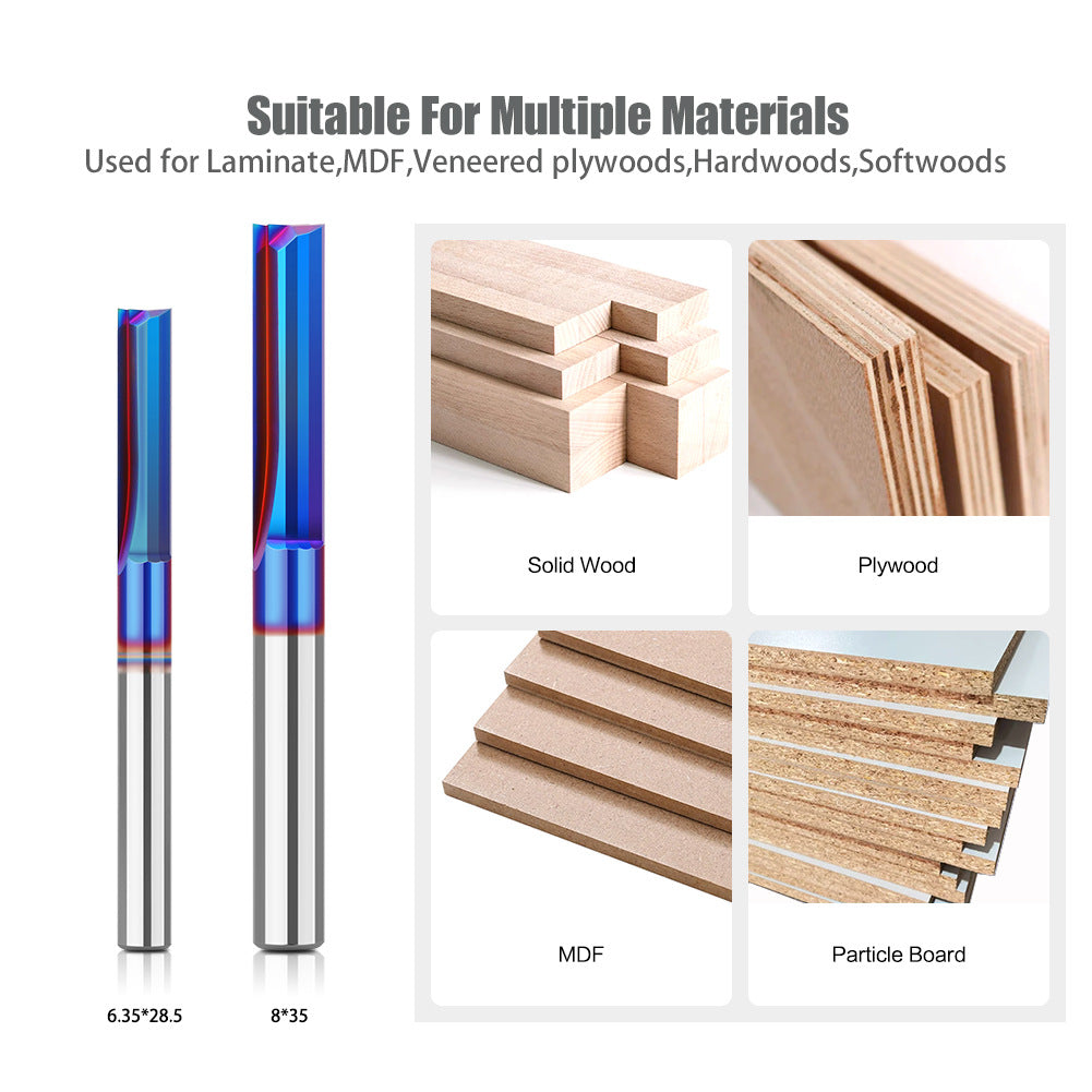 2-Blade Straight Knife Straight Groove Top Spin Blue Nano Woodworking Slotting Straight Knife Integral Alloy Woodworking Milling Cutter