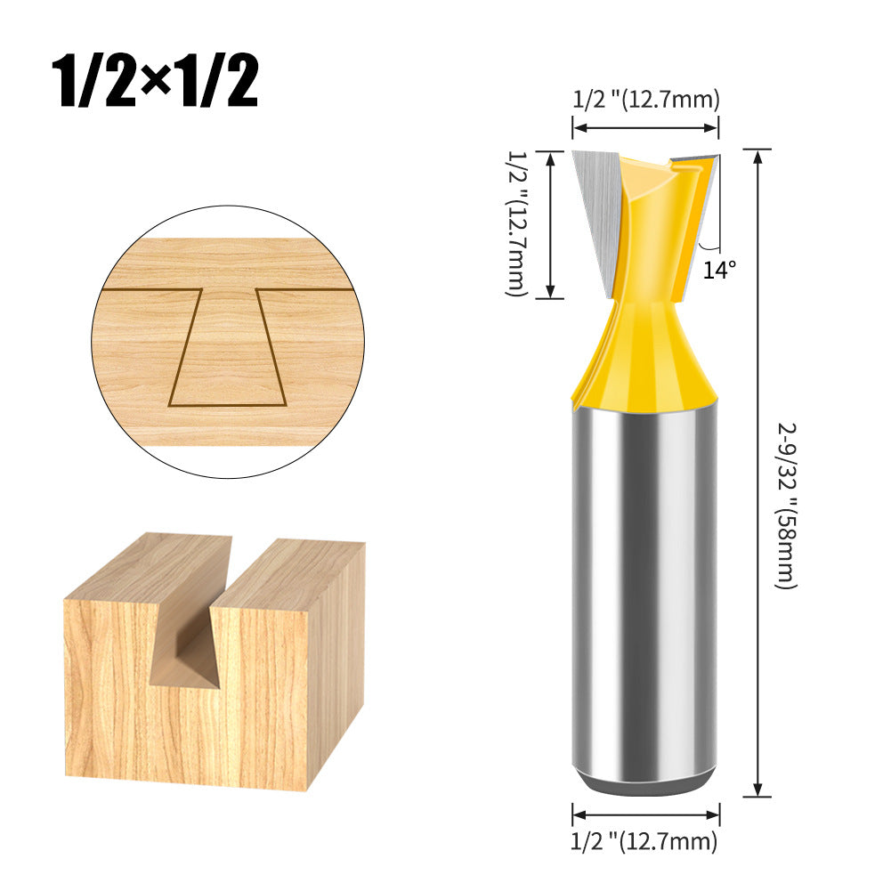 5-piece set of 1/2 handle 12 handle, dovetail knife, zikou Xun knife, woodworking milling cutter, carving knife, dovetail knife slotting knife