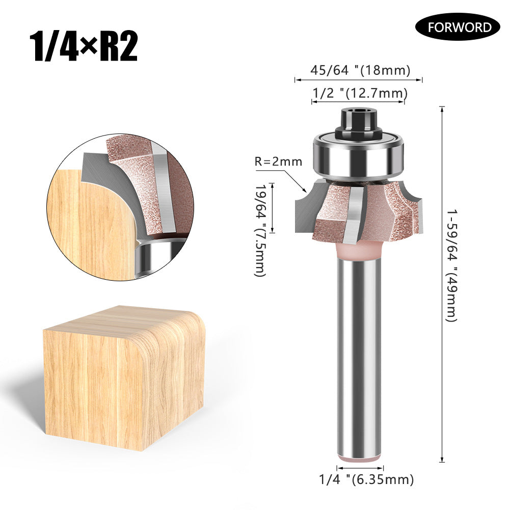 1/4 shank four-blade positive and reverse edge banding knife rounded corner knife arc trimming knife woodworking chamfering knife
