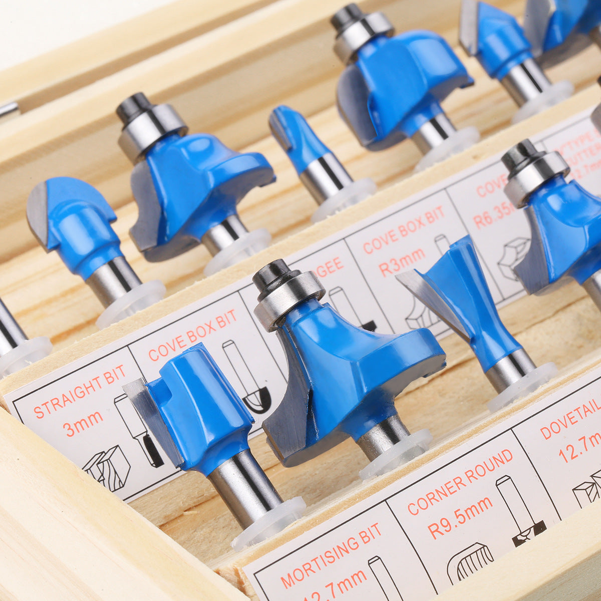 15-Piece set of 1/4 handle woodworking milling cutter set, trimming machine, engraving machine, cutter head, trimming, chamfering and slotting knife