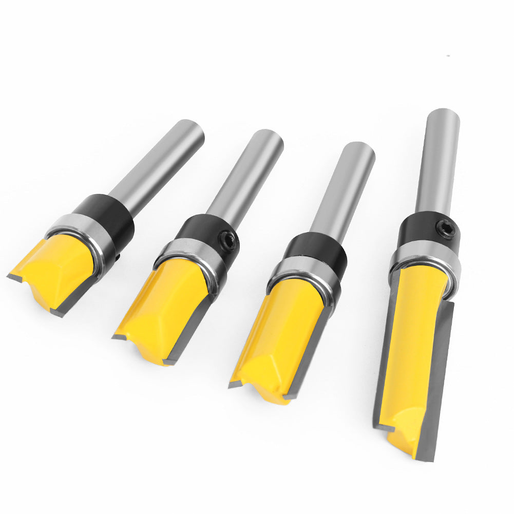 1/4 handle, copy bearing trimming cutter, woodworking milling cutter, double-edged bearing straight cutter, extended