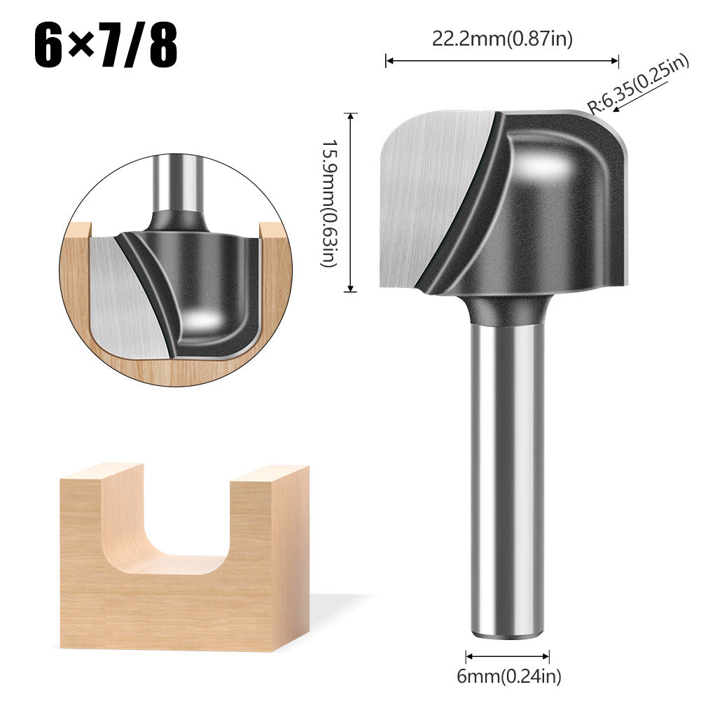 5-Piece set of 1/4 handle 6 handle double arc round bottom knife, slotting knife, bakelite milling cutter, engraving machine, trimming machine round bottom line type