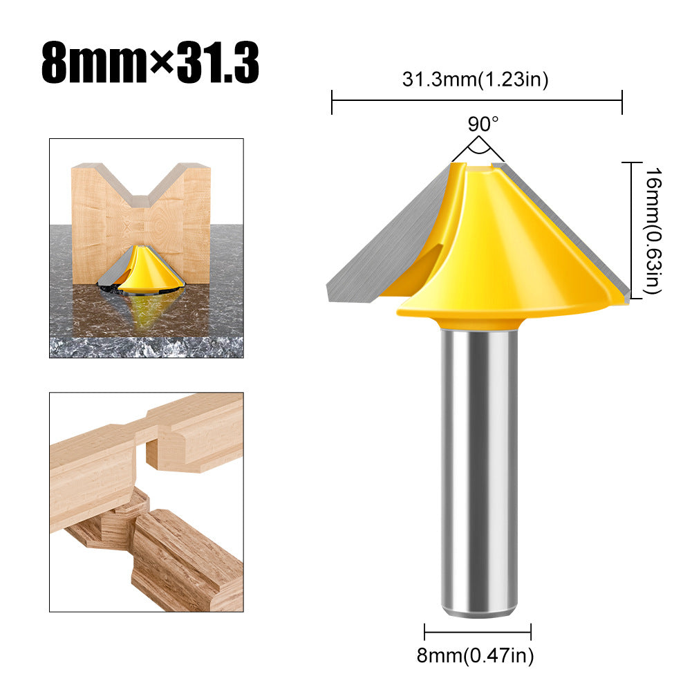 2-Piece set Bogu frame tenon knife 1/2 handle 8 handle woodworking milling cutter Flat bottom V-shaped knife Door and window tenon knife Puzzle knife