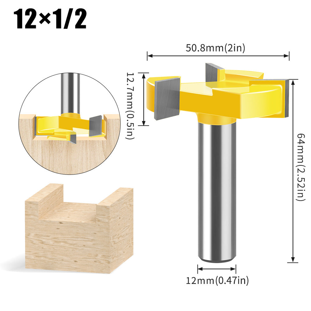 Three-blade T-slotting cutter T-type mortise and tenon cutter engraving machine trimming machine cutter head, woodworking milling cutter alloy notch cutter