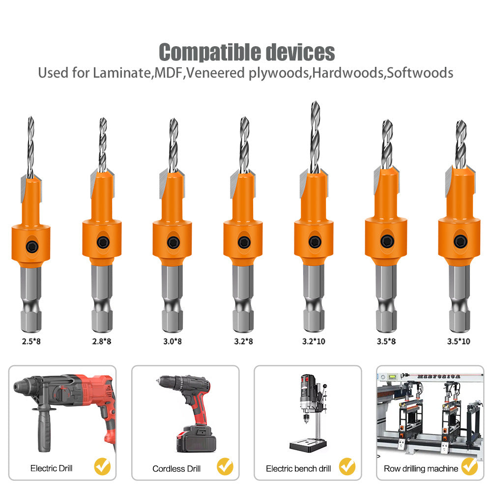 Hexagonal shank woodworking drill countersunk drill hidden screw hole double edge punching countersunk drill high speed steel woodworking drill
