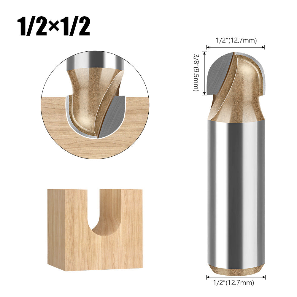 Professional grade round bottom cutter woodworking milling cutter slotting cutter 1/2 handle arc trimming machine engraving machine electric milling gong cutter head