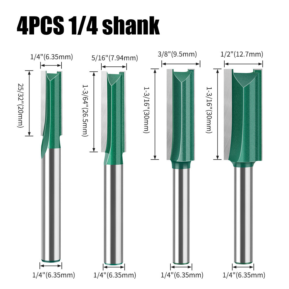 Professional grade straight knife slotting straight knife 6 handle 1/4 handle woodworking milling cutter tungsten steel alloy cutter head double edge straight knife