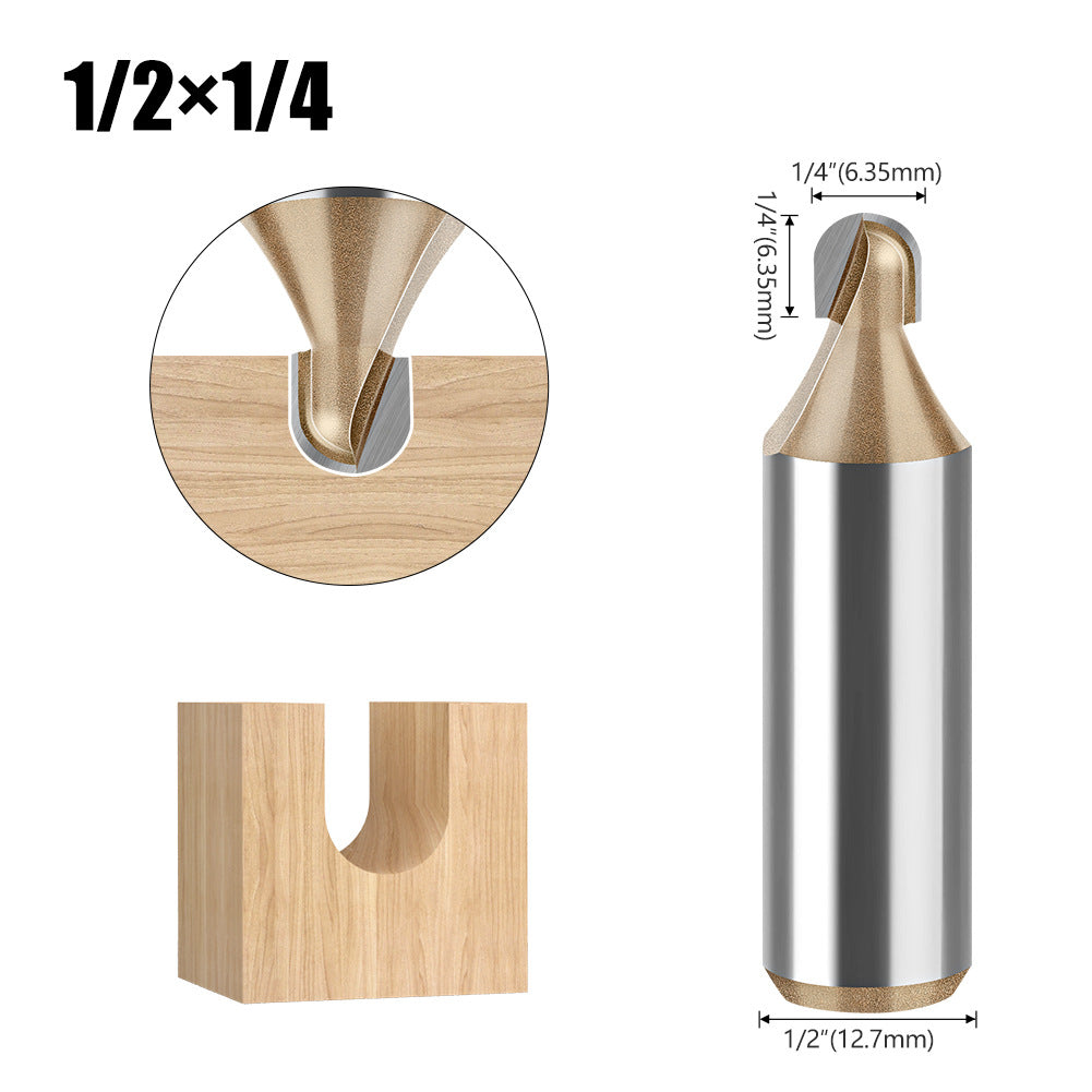 Professional grade round bottom cutter woodworking milling cutter slotting cutter 1/2 handle arc trimming machine engraving machine electric milling gong cutter head