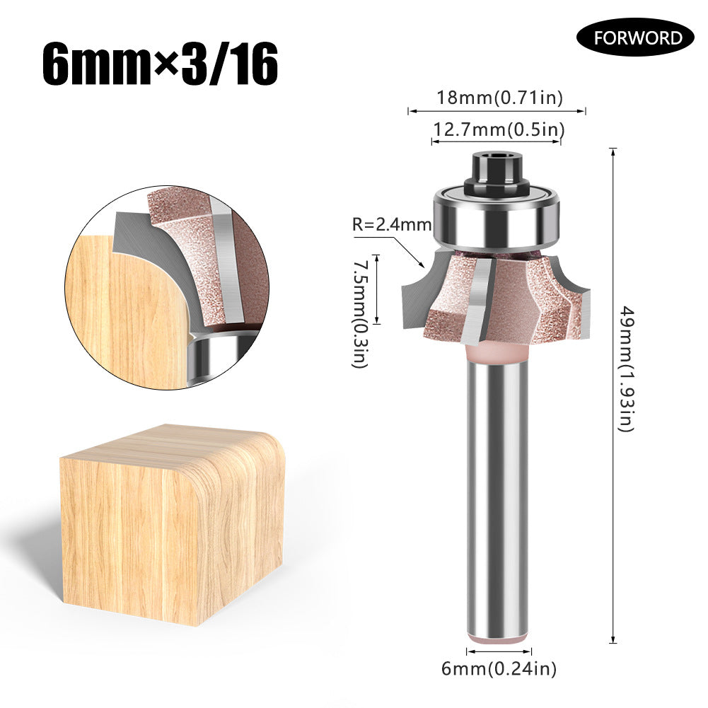 6Mm shank four-blade positive and reverse edge banding knife rounded corner knife arc trimming knife woodworking chamfering knife