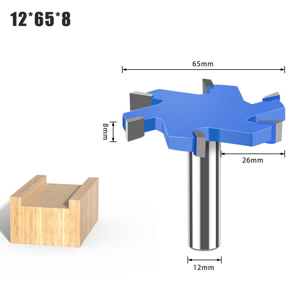 6-Tooth four-tooth T-shaped knife 1/2 handle 12mm handle woodworking tool lengthened T-shaped cutter slotted milling cutter T-shaped tenon cutter