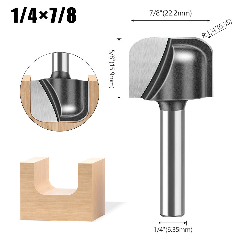 5-Piece set of 1/4 handle 6 handle double arc round bottom knife, slotting knife, bakelite milling cutter, engraving machine, trimming machine round bottom line type