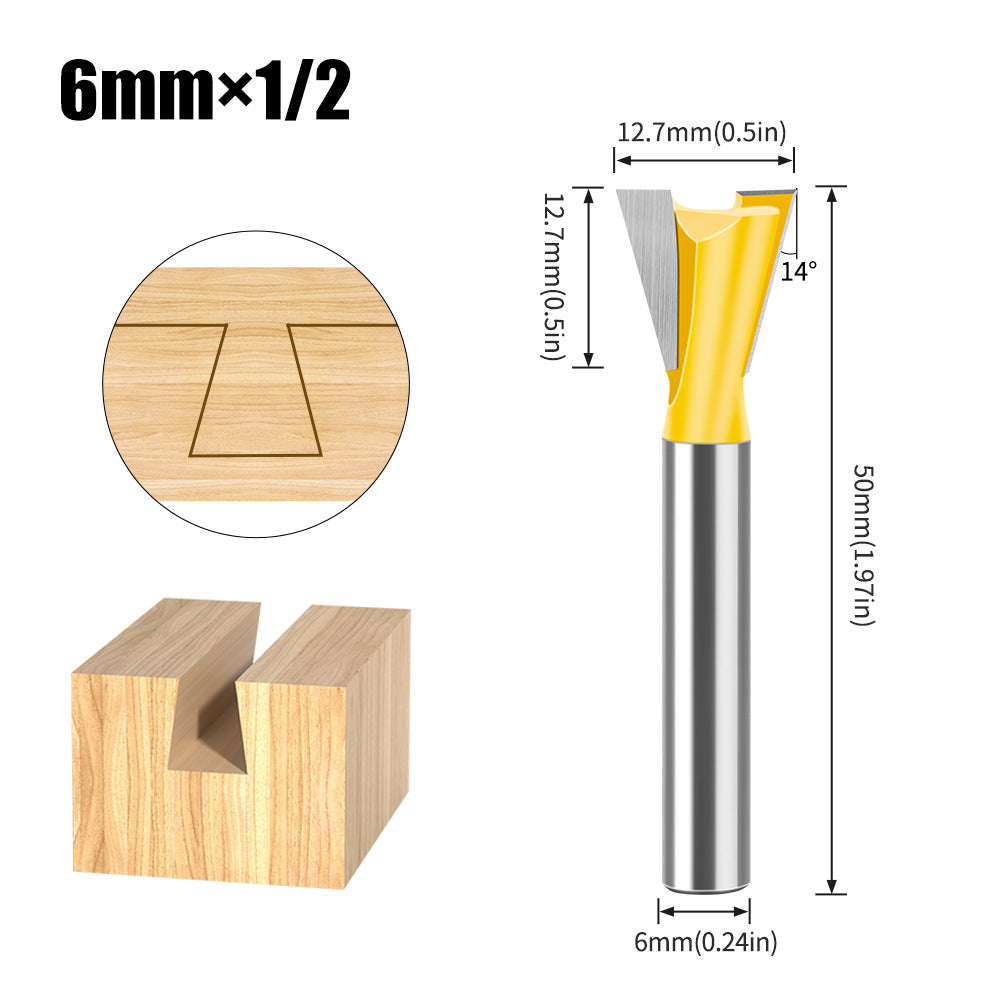 6-Piece set 1/4 handle 6 handle dovetail knife, Zikou Xun knife, woodworking milling cutter, carving knife, small dovetail knife