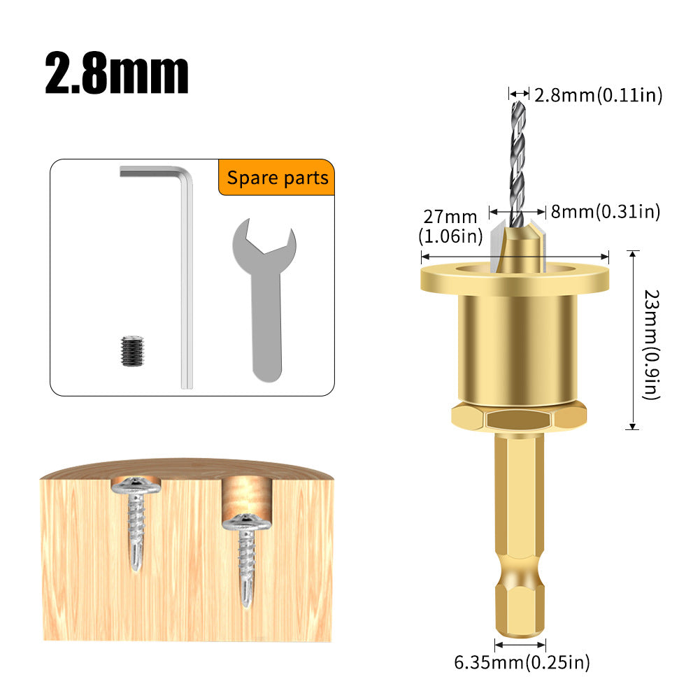 Adjustable hexagonal shank countersunk hole drilling tapered hole drilling screw step drill self-tapping screw alloy head wood installation