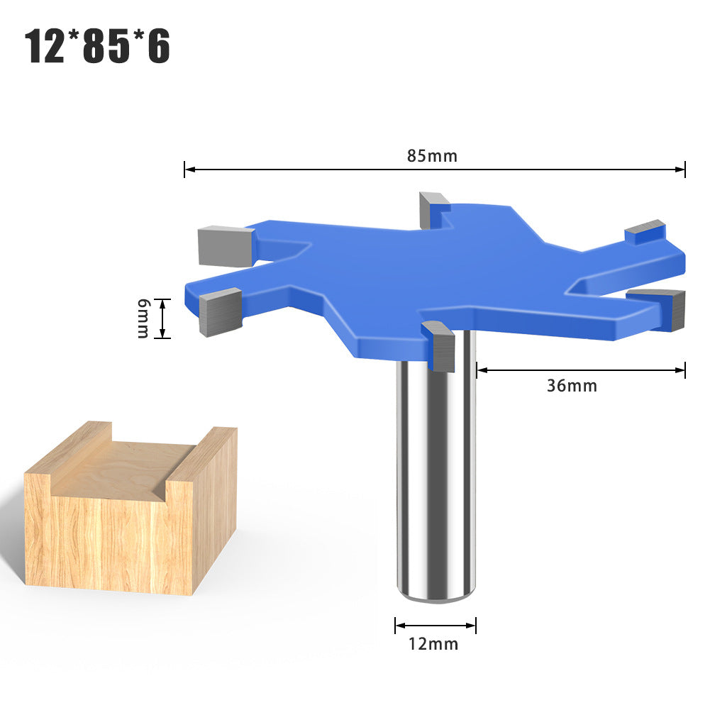6-Tooth four-tooth T-shaped knife 1/2 handle 12mm handle woodworking tool lengthened T-shaped cutter slotted milling cutter T-shaped tenon cutter