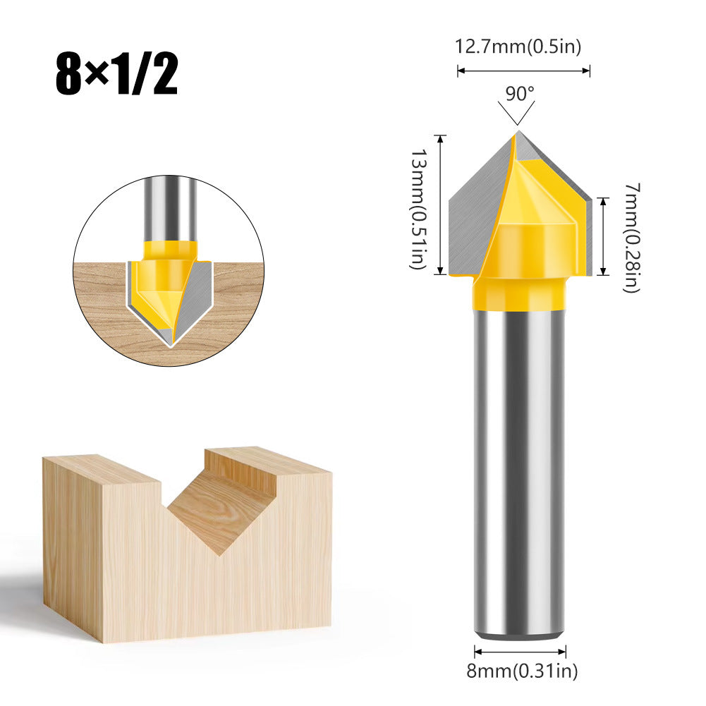 90 degree V-shaped knife 8 handle woodworking milling cutter v-slot trimming machine cutter head Aluminum plastic plate slotting integrated wall folding cutter head