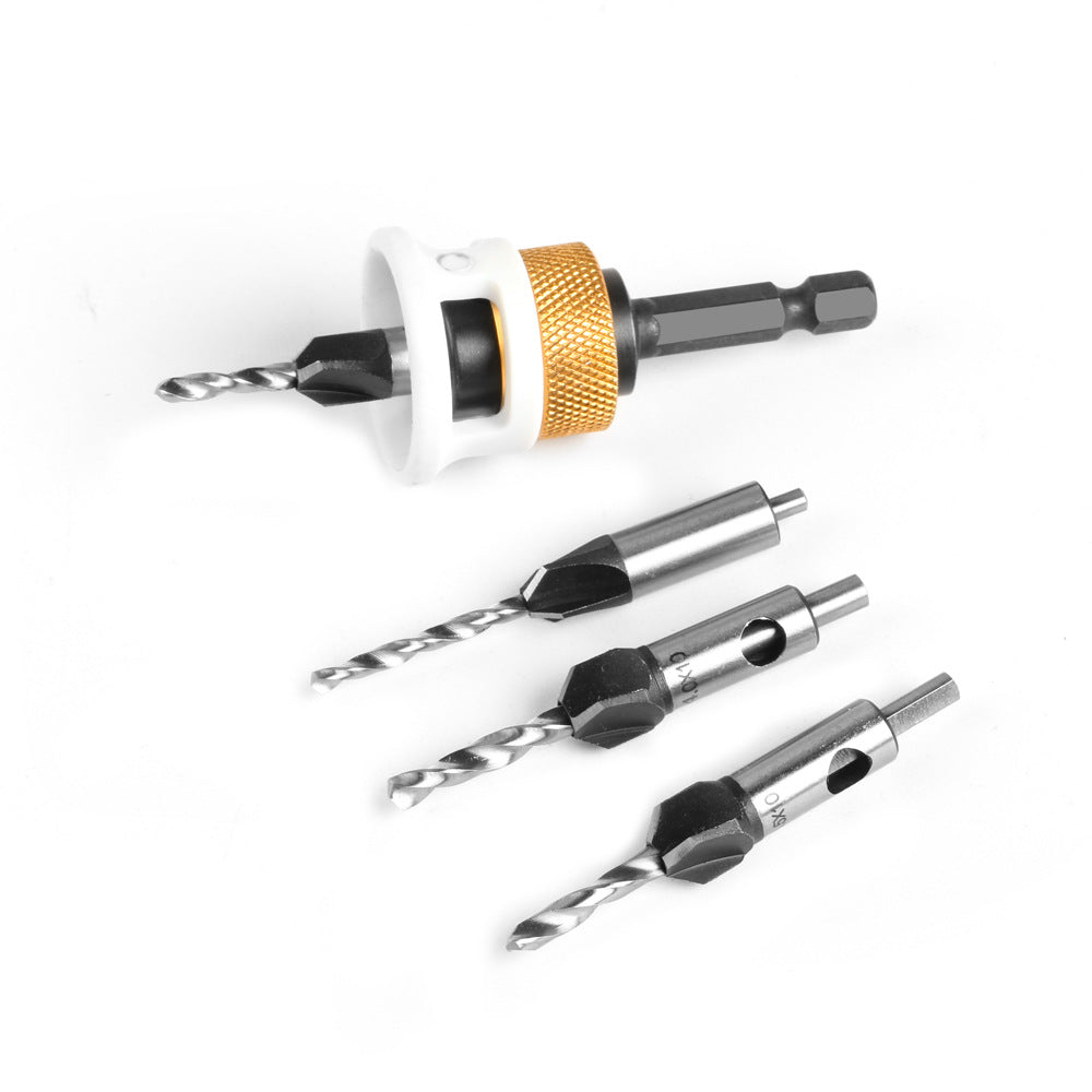 4-Piece set Woodworking limit four-edge countersunk drill bit Taper hole drill Adjustable depth Step drill Hidden screw countersunk head