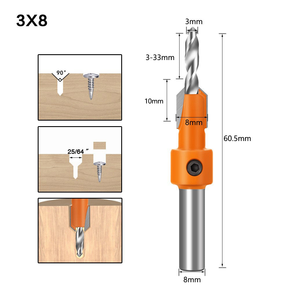Woodworking Sink Hole Drilling Taper Hole Drilling Alloy Head Screw Step Drilling Wood Self-Tapping Screw Installation Step Drilling