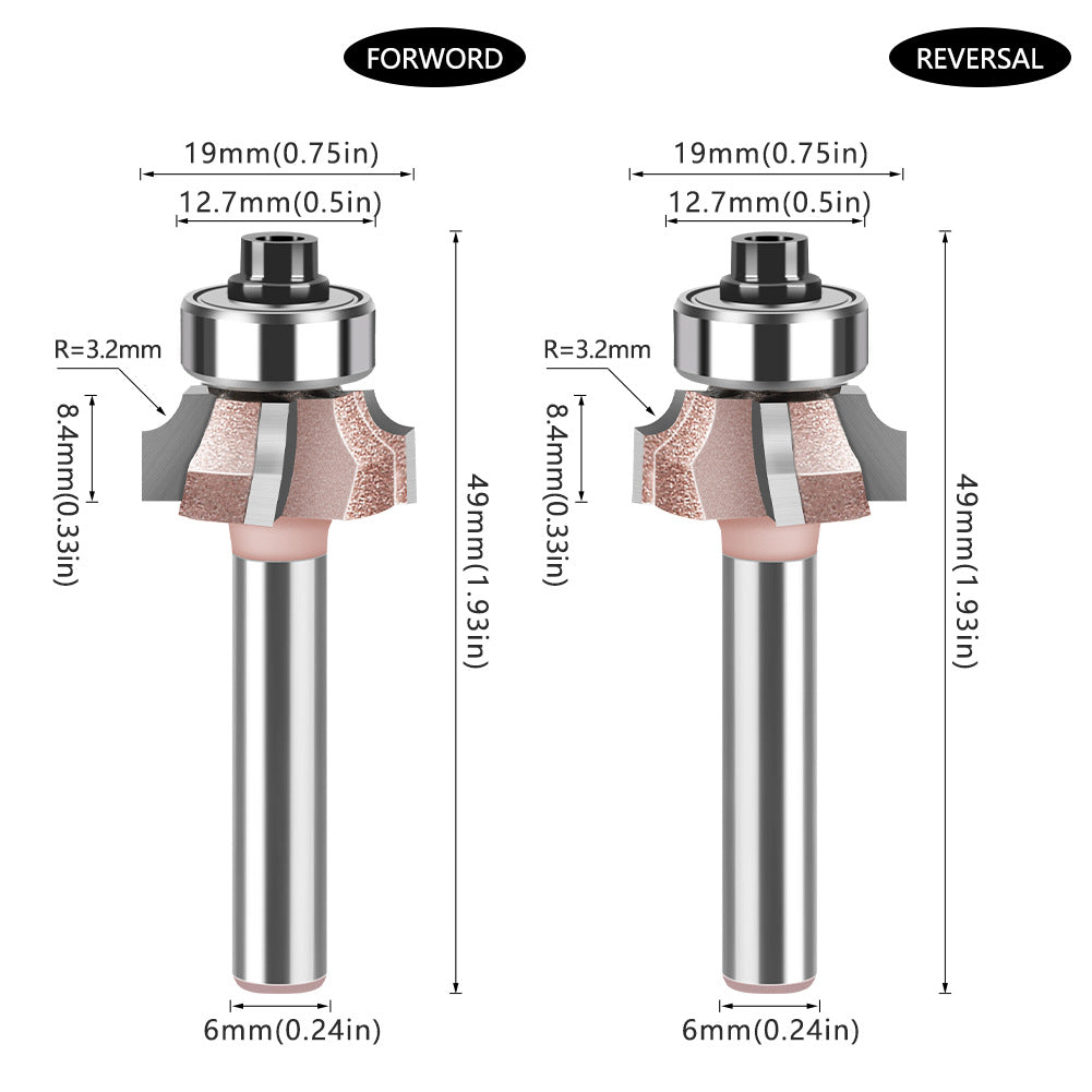 6Mm shank four-blade positive and reverse edge banding knife rounded corner knife arc trimming knife woodworking chamfering knife