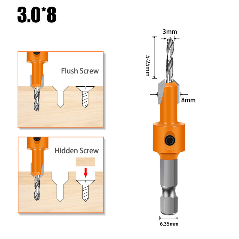 Hexagonal shank woodworking drill countersunk drill hidden screw hole double edge punching countersunk drill high speed steel woodworking drill