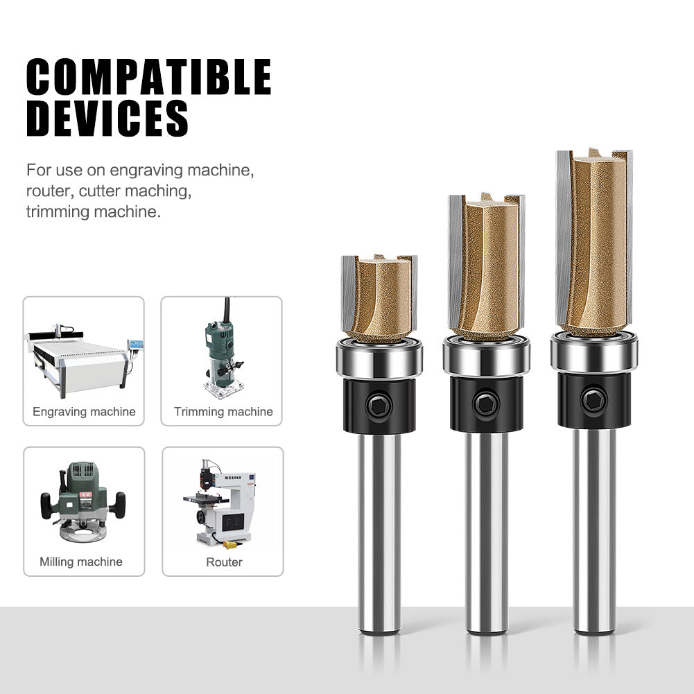 Professional grade three-edged bearing straight knife 1/4 handle trimming knife slotting diameter 12.7 diameter engraving machine woodworking milling cutter head