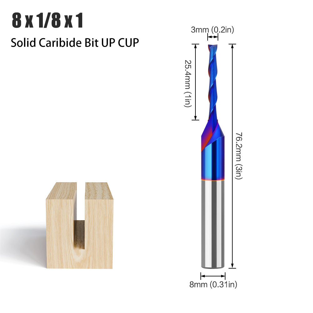 8-Handle straight knife composite integral alloy blue-plated slotting knife top-spin bottom-spin trimming knife carbide woodworking milling cutter
