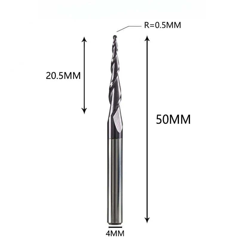 Solid Carbide Taper Ball Nose End Mill Coated CNC Milling Cutter for Wood, Aluminum & Mold Machining