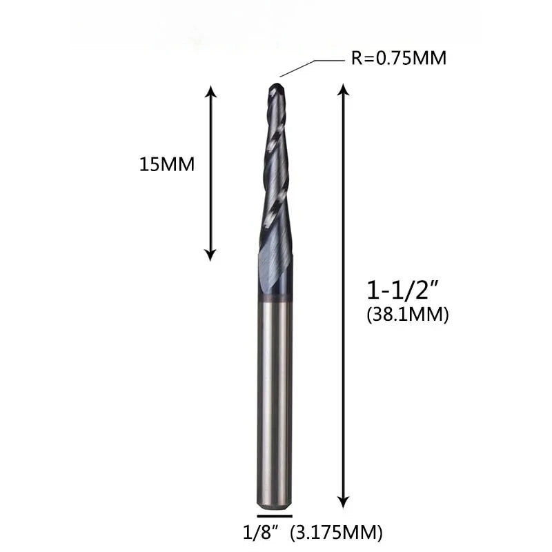 Solid Carbide Taper Ball Nose End Mill Coated CNC Milling Cutter for Wood, Aluminum & Mold Machining