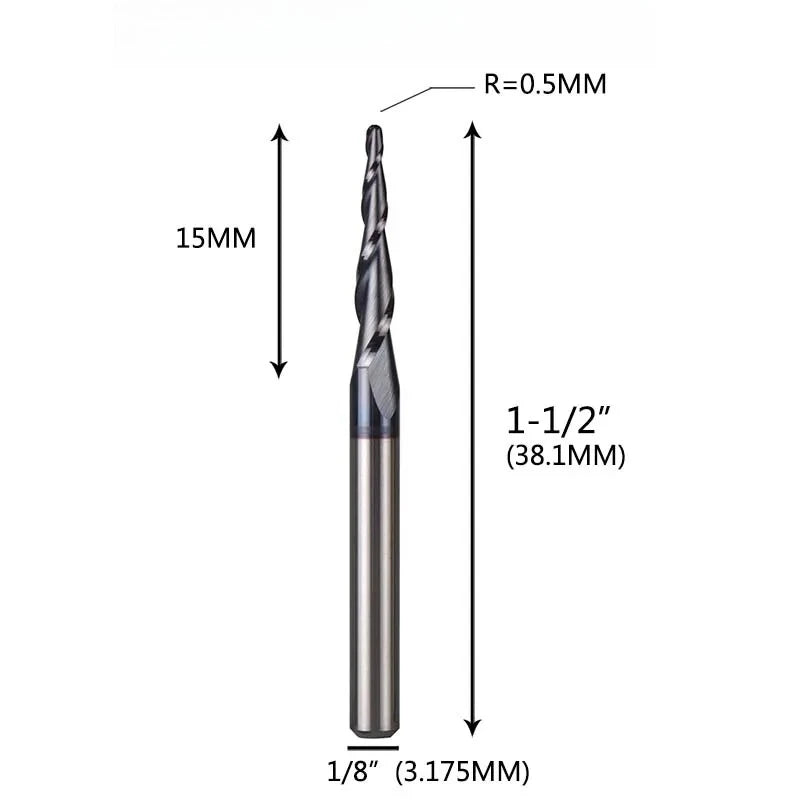 Solid Carbide Taper Ball Nose End Mill Coated CNC Milling Cutter for Wood, Aluminum & Mold Machining