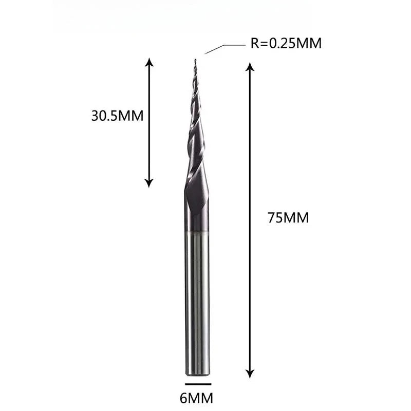 Solid Carbide Taper Ball Nose End Mill Coated CNC Milling Cutter for Wood, Aluminum & Mold Machining