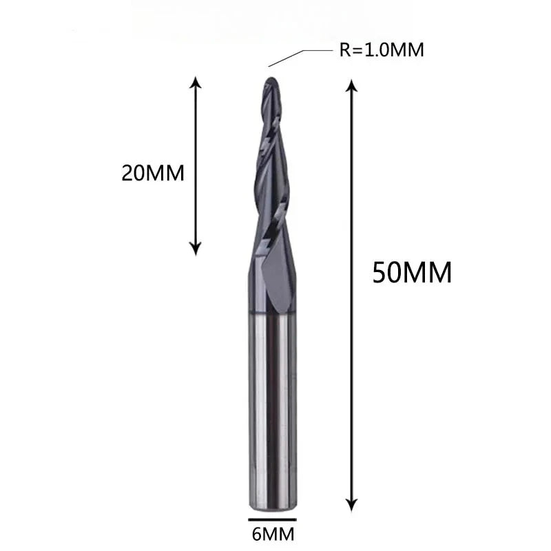 Solid Carbide Taper Ball Nose End Mill Coated CNC Milling Cutter for Wood, Aluminum & Mold Machining
