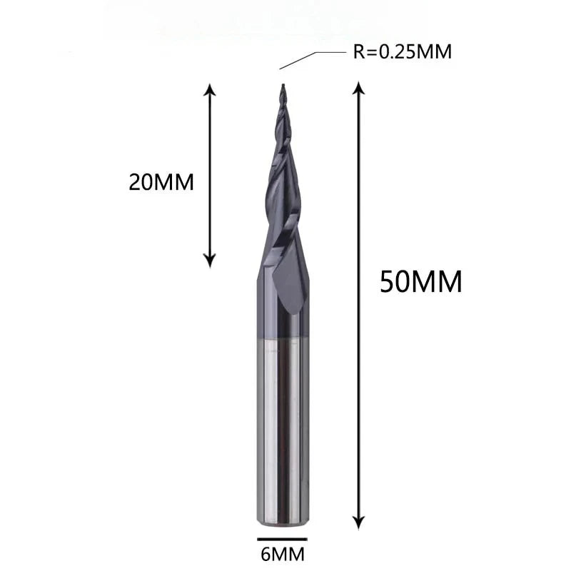 Solid Carbide Taper Ball Nose End Mill Coated CNC Milling Cutter for Wood, Aluminum & Mold Machining