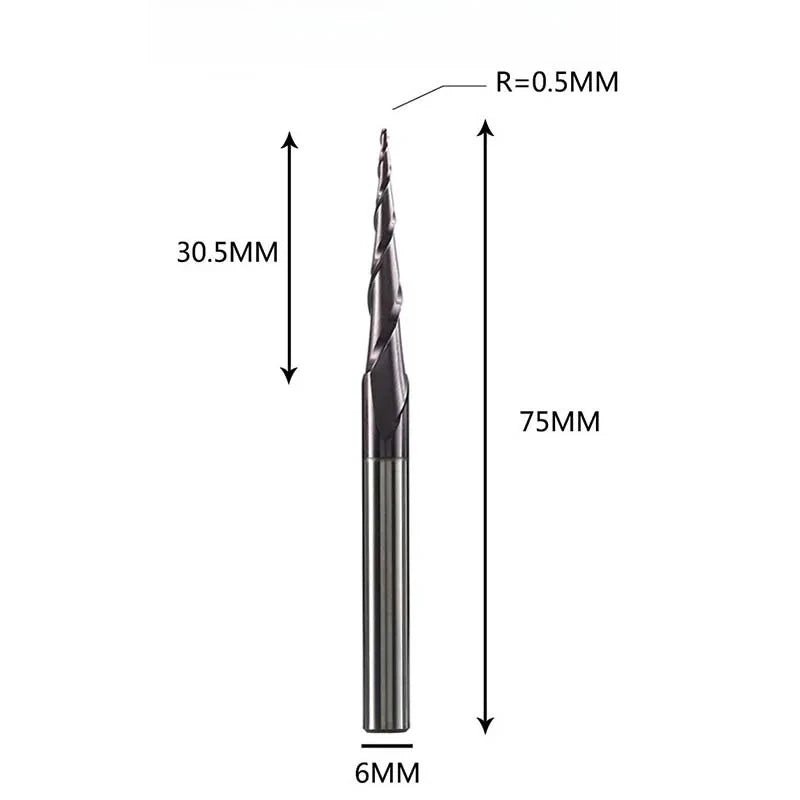 Solid Carbide Taper Ball Nose End Mill Coated CNC Milling Cutter for Wood, Aluminum & Mold Machining