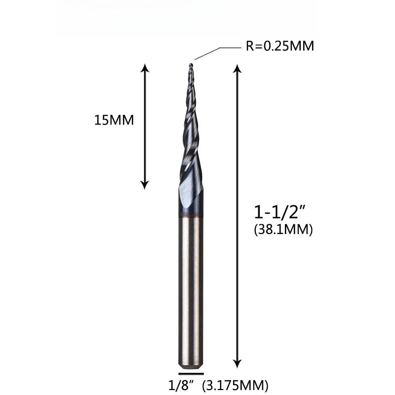 Solid Carbide Taper Ball Nose End Mill Coated CNC Milling Cutter for Wood, Aluminum & Mold Machining